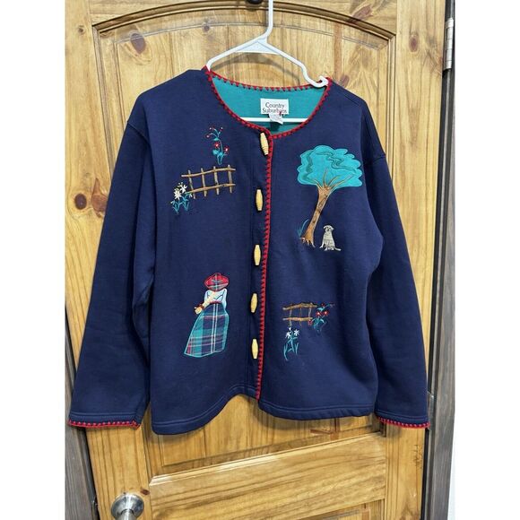 Vintage Country Suburbans Embroidery Cardigan Cottage‎ Grannycore Blue Size M - Picture 1 of 3